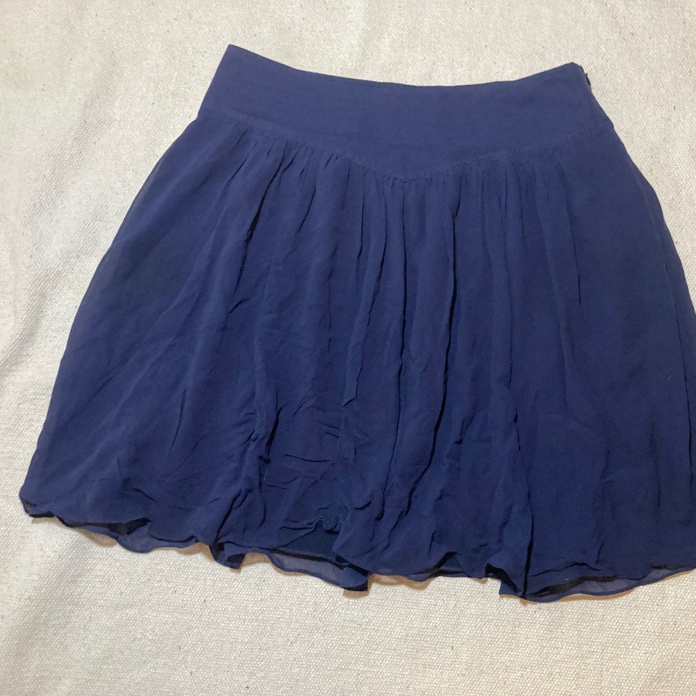 Odille Anthropologie Navy Silk Chiffon Skirt